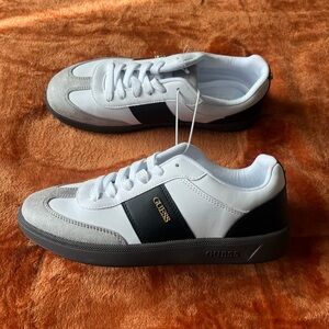 GUESS Men's White and Black Sneakers with Gray Accents